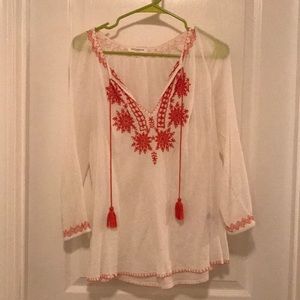 White and orange peasant shirt